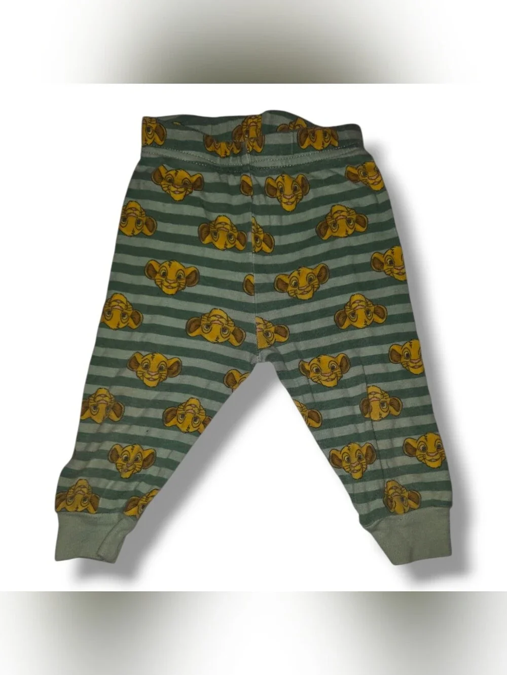 Disney Green Striped Pajama Bottoms with Yellow Character Faces